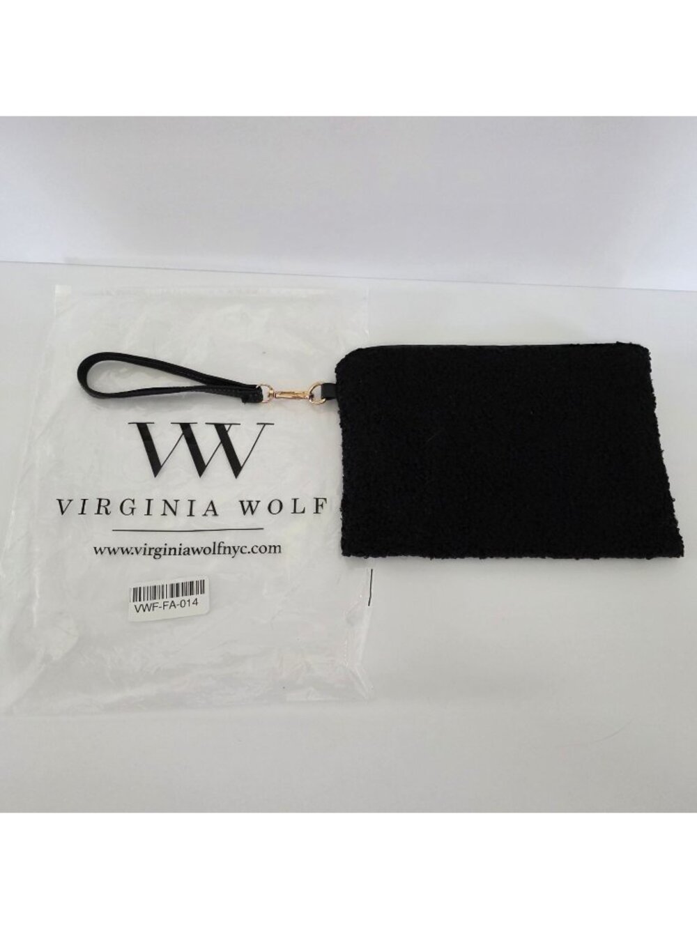 Virginia Wolf Black Wristlet Clutch Bag With Detachable Strap And Textured Fabri